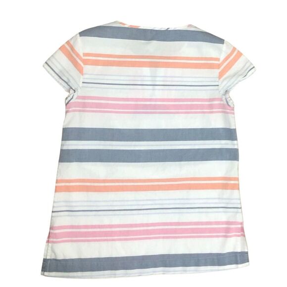 Tommy Bahama Blouse XS Striped Short Sleeve Cotton Keyhole Bow Tie - Picture 2 of 6